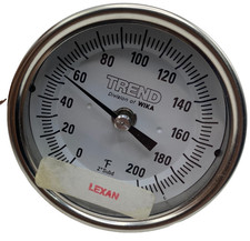 TREND WIKA MODEL 30 BI-METAL THERMOMETER 3" BACK CONNECTED 1/2" NPT 0/200F LEXAN