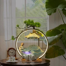 Tabletop Water Fountain Indoor Waterfall with LED Mist Desk Fountain Feng Shui