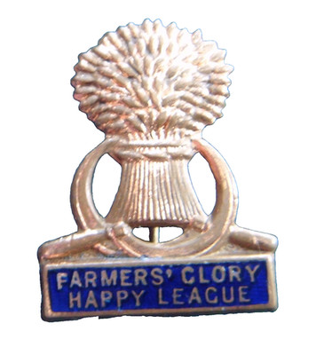 Unbekanntes Vintage Emaille Abzeichen FARMERS GLORY HAPPY LEAGUE von HW Miller