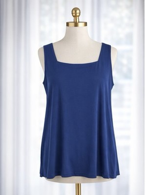 Susan Graver Liquid Knit Tunic Top Sleeveless Tank Square Neck Teal Blue 2XP