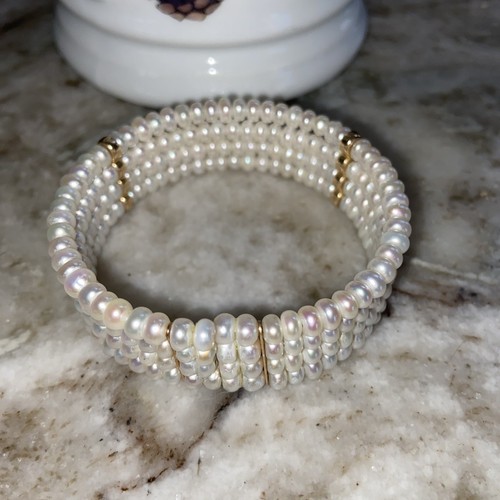 Gorgeous Bridal Four Row Pearl 14k Bracelet - Picture 3 of 6