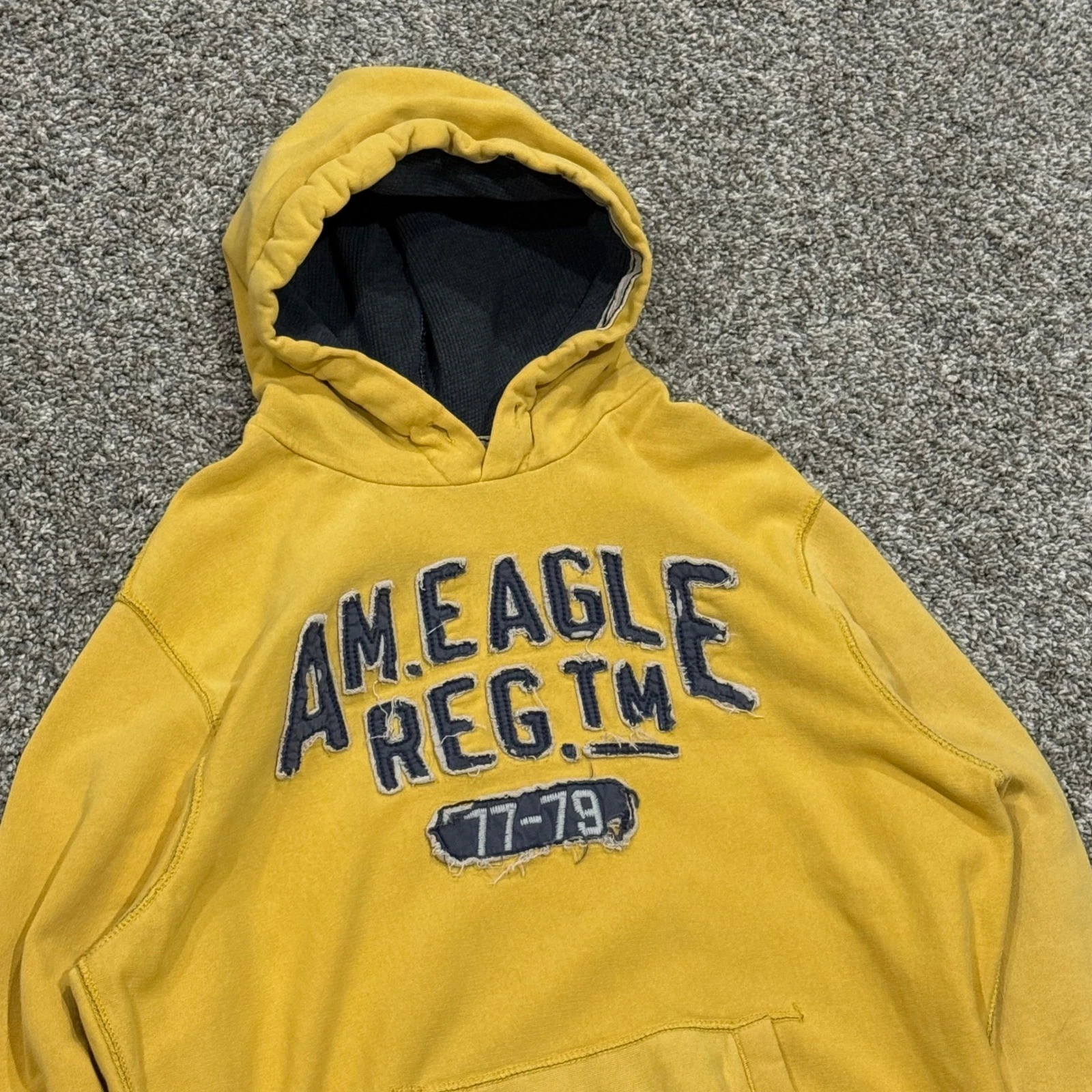 Y2K American Eagle Yellow Eagle Fleece Thermal Lined-Hoodie Sweatshirt Mens L