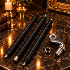 Vintage Silver Hand Shape Handle Black Wooden Walking Stick 3 Piece Cane Gift