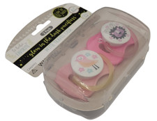 SET OF 2 PACIFIERS BIRD LION BINKY 0 MONTHS PINK BPA FREE GLOW IN THE DARK