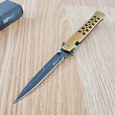 MTech Spring Assisted Folding Knife 4'' 3Cr13MoV Steel Blade Gold Aluminum Handle