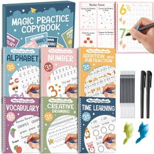 6 Pieces Magic Grooved Writing Practice Copybook with Disappearing Ink Pens R...