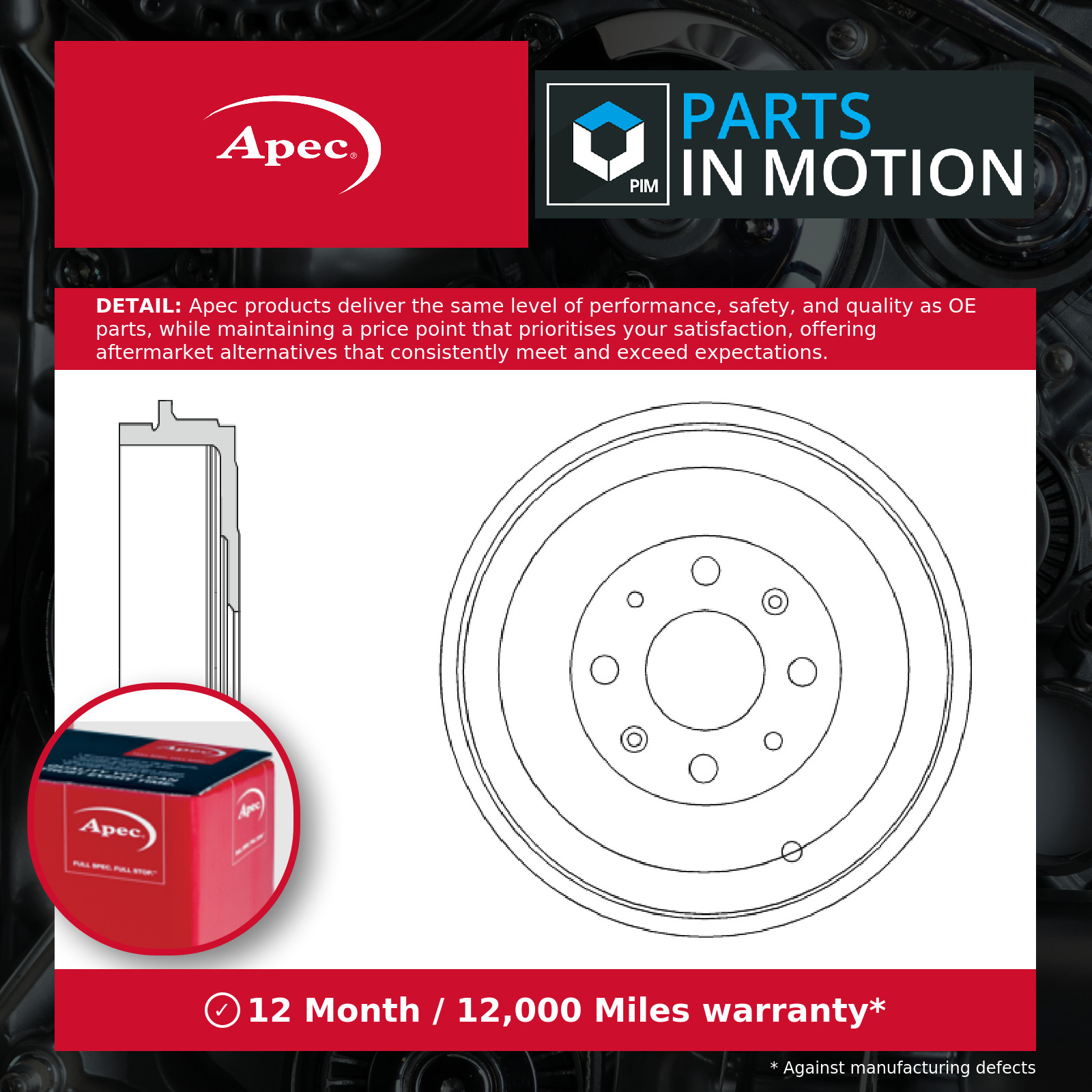 Brake Drum Rear DRM9941 Apec 51901444 55701380 55703043 55704058 568270 Quality