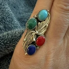 New ListingVintage Sterling Silver Multi Stone Feather Ring Size 6.75 Southwestern