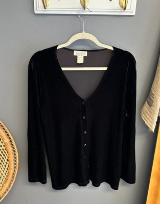 Maria Gabrielle Womens Size L Black Velvet Top Lightweight Large Button Front