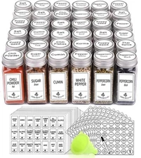 36 Glass Spice Jars with 806 White Spice Labels, Chalk Marker and Funnel