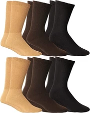 6 Pairs of Yacht & Smith Mens Solid Color Cotton Diabetic Dress Crew Socks