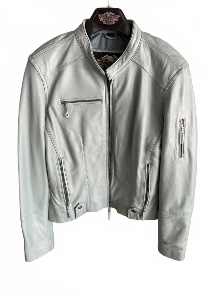 Harley Davidson Women's Light Blue Leather Jacket - Image 2 of 4