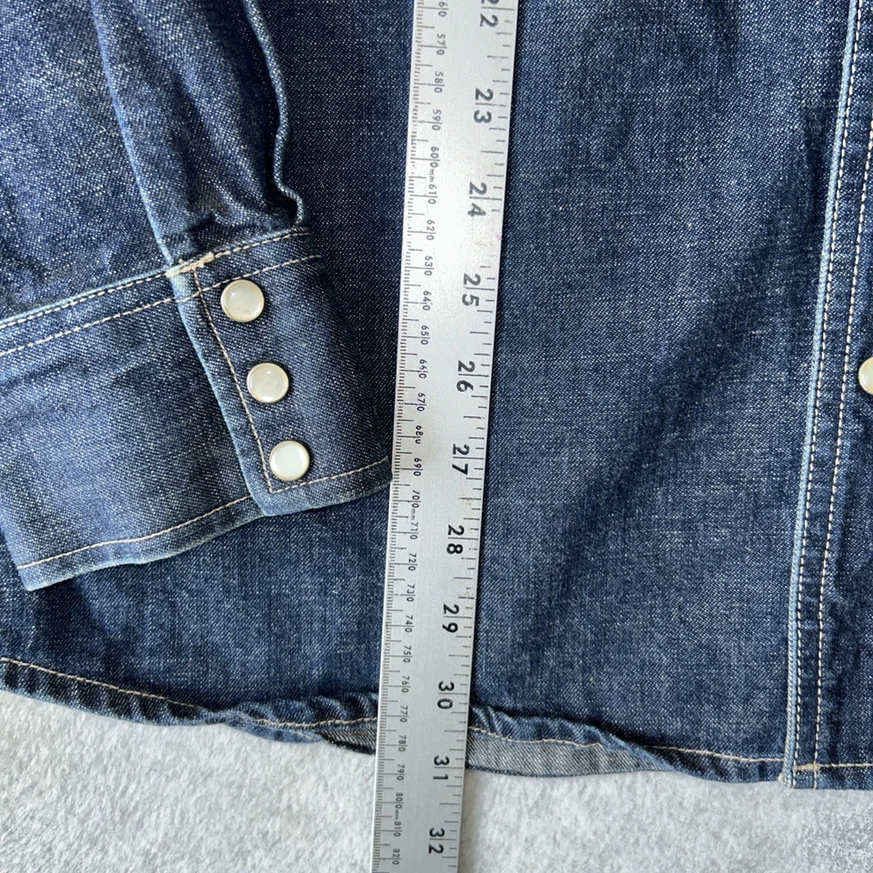 Camisa Denim Western Azul Marino Antigua Para Hombre 2XL Azul Oscuro Manga Larga Perla Botones a Presión. Foto 3 de 4
