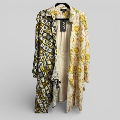 GiGio mixed media colorful boho sunflower print overlay wrap kimono Large