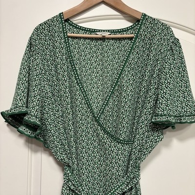 max studio green wrap dress Max Studio Green Crepe Long Sleeve Smocked Wrap Dress Size Small $128
