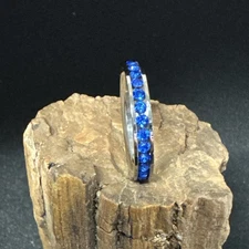 Blue Sapphire CZ Channel Set Eternity Ring Stainless Steel 3mm High Polished
