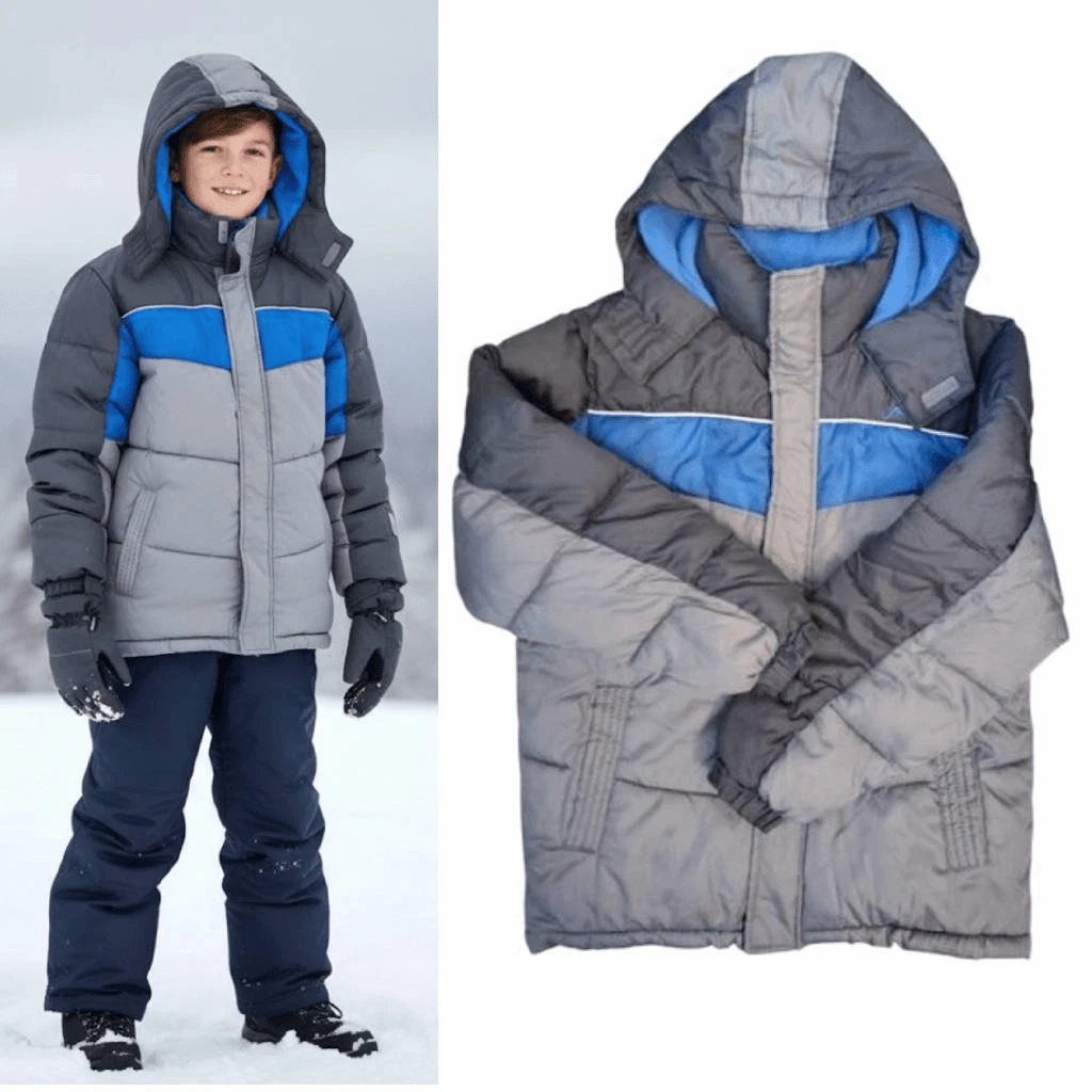 Vertical 9 Blue Grey Colorblock Hooded Insulated Puff Snow Jacket Boy's Large