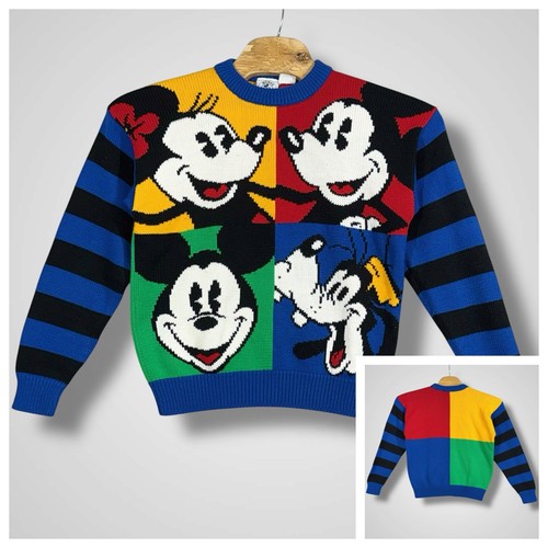 Vintage Mickey & Co Color Block Knit Sweater Mickey Minnie Goofy Adult M/L