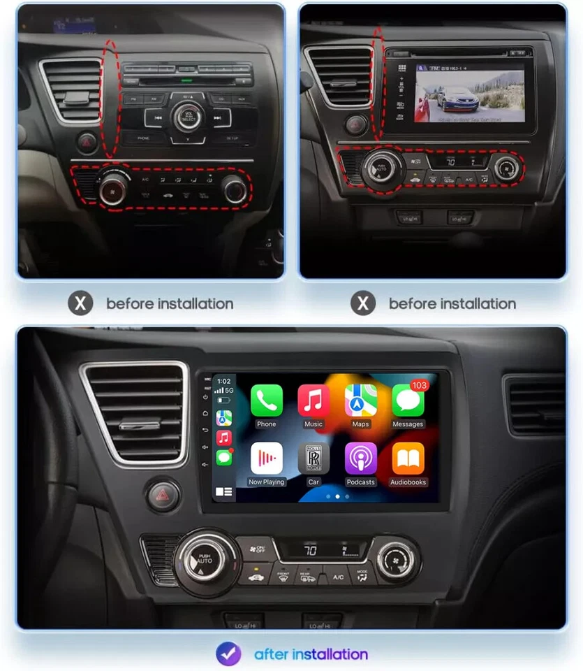 Android 13.0 Apple Carplay GPS para Honda Civic 2013-2015 radio de coche estéreo 2+32 GB Foto 2 de 4