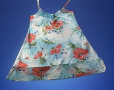 Private Luxuries Nightgown Gown Slip Medium Satin Poppy Floral Sheer Trim READ
