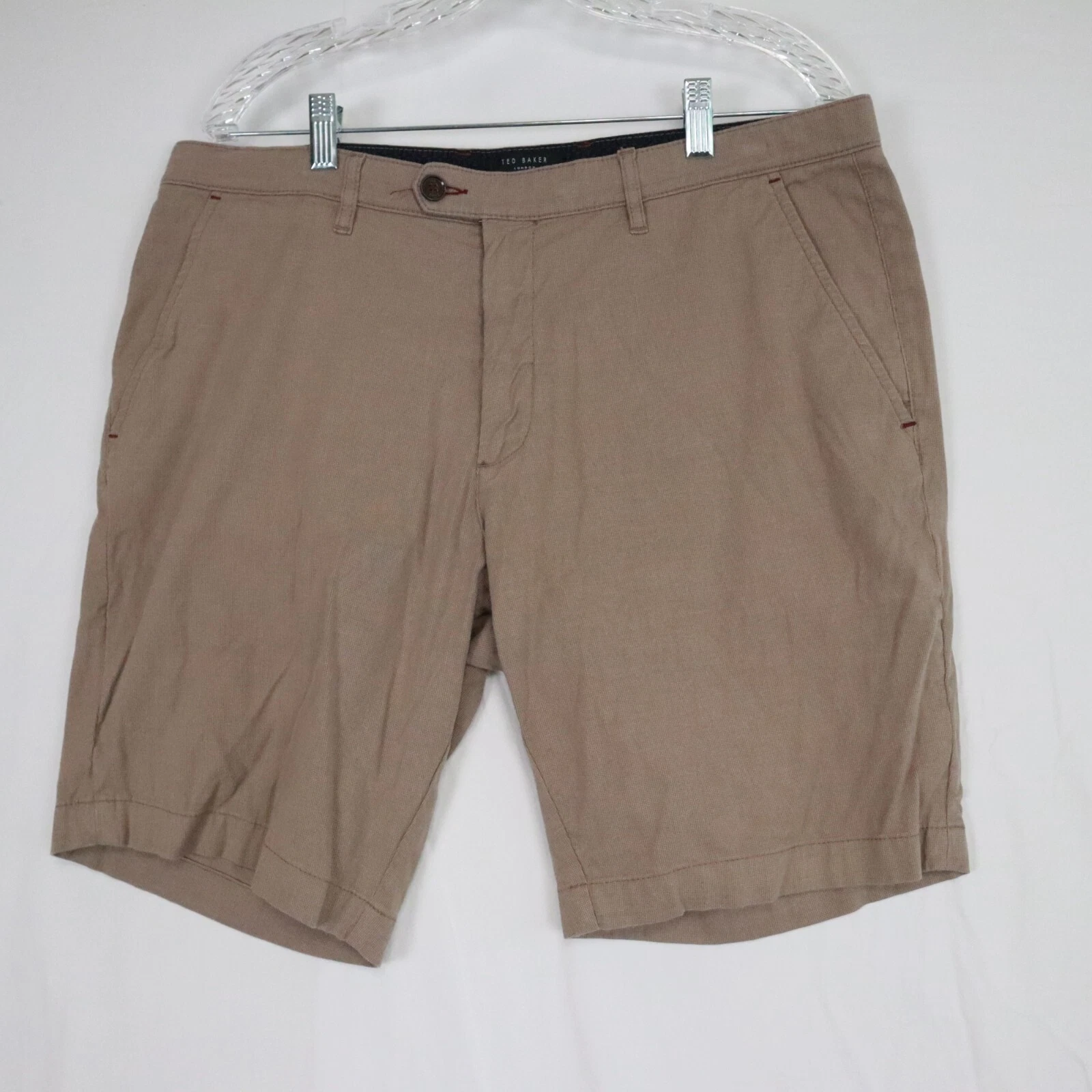 Ted Baker Shorts Mens 38 London Chino Golf Casual Stretch Flex Flat Front Brown