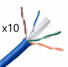 Lot of 10 - CAT6E Ethernet 550MHz CMR Cable Blue 1000FT - 23AWG COPPER