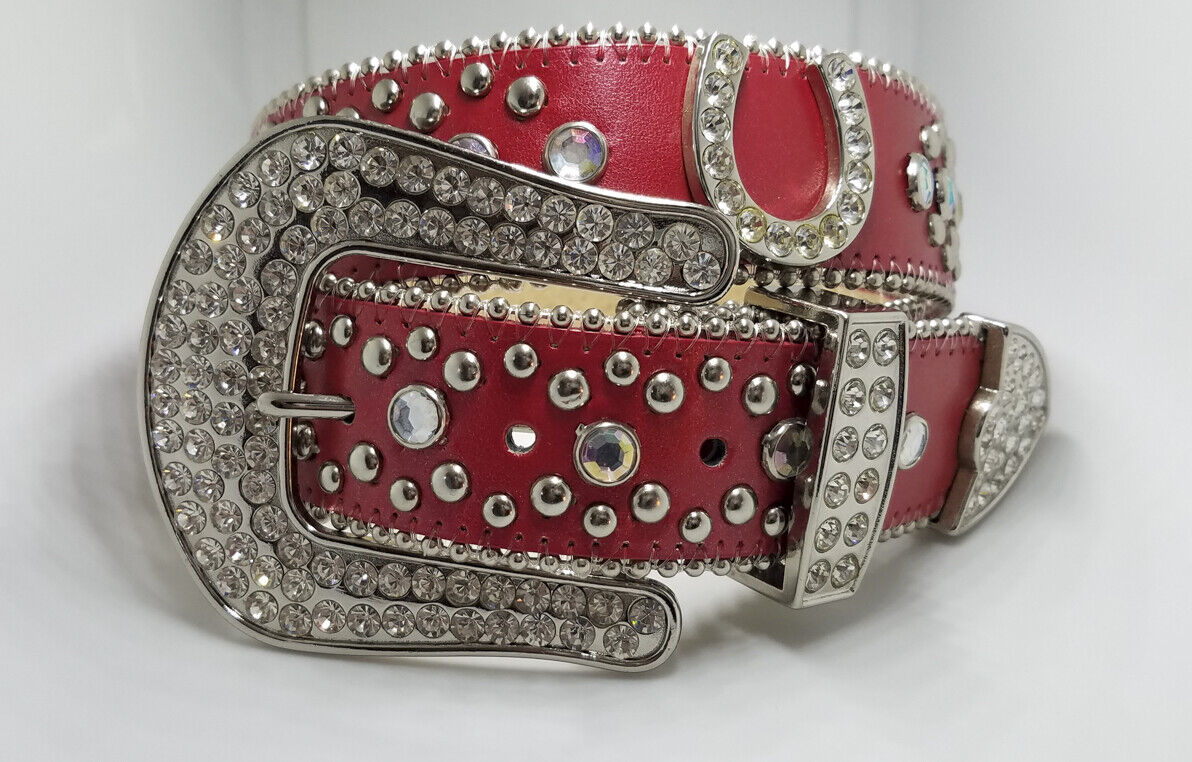 Red Rhinestone Belt with Horseshoe Rhinestone Concho's Large Red Rhinestone Belt with Horseshoe Rhinestone Concho's Large