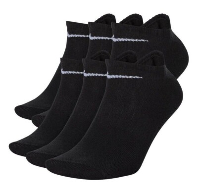 NEW Nike Dri Fit Cotton LIGHTWEIGHT Black No Show Socks 6 PK EVerDaY  6-8 M