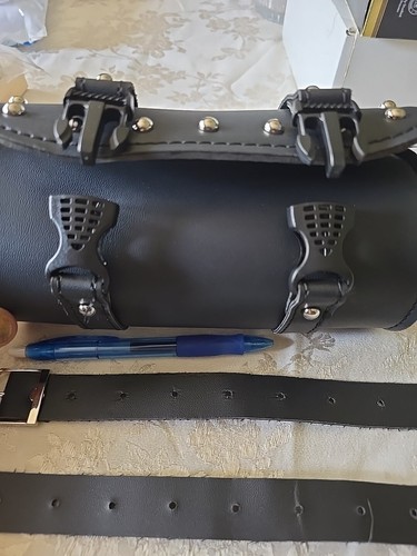 Motorcycle Tool Bag Handlebar Saddle-bag Sissy Bar Leather Rivet Storage Pouch - Picture 2 of 4