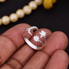 Sun Moon Star Ring in 925 Silver With Moonstone & CZ For Solar System Jewelry