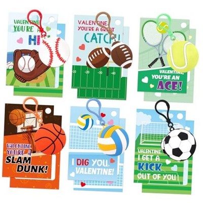  Sports Valentines Cards with Ball Key Chains 30 Pack Happy Valentine's Day 