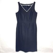 Ann Taylor Black V-neck Sleeveless A-line Dress White Piping Women Sz 10 Career