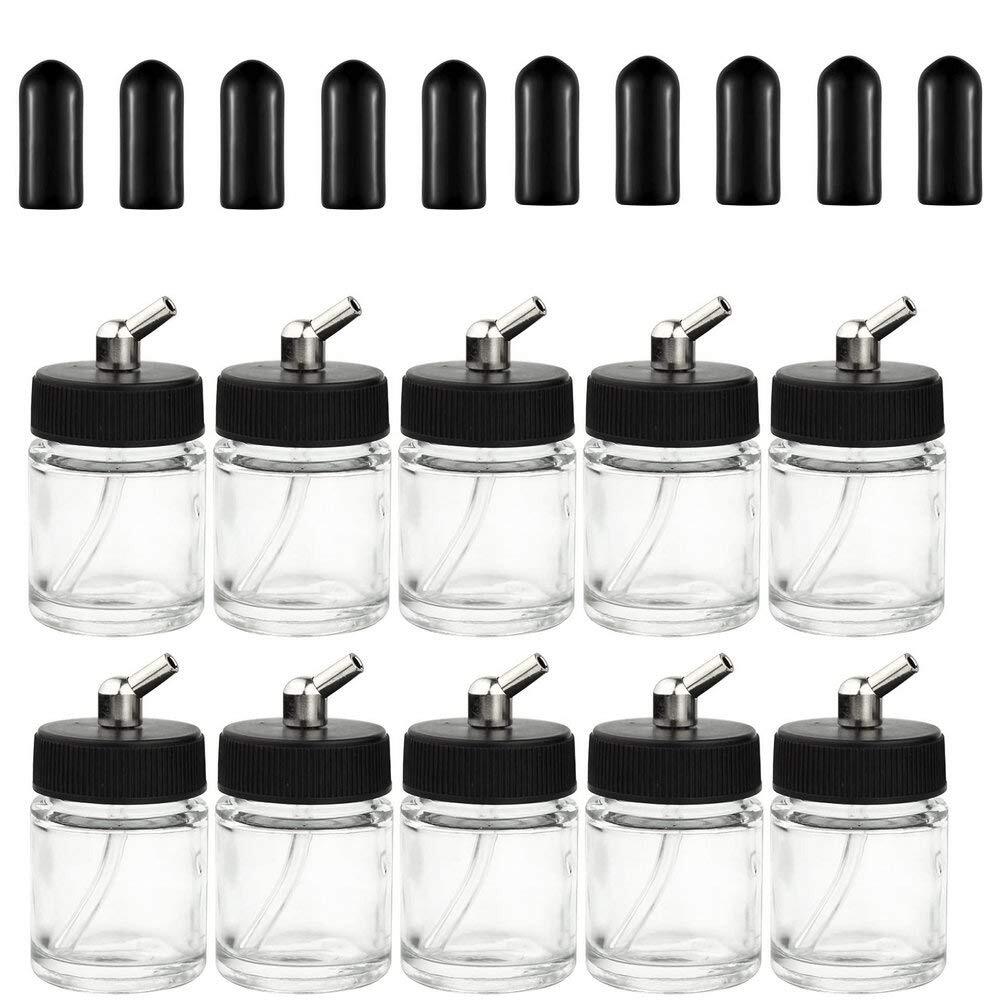10 Pack 22cc Plastic Airbrush Bottles With Lids - For Siphon Feed Airbrushes, 0.75oz Capacity