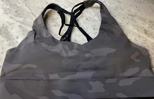 Nine Bull Women's Padded Yoga Strappy Racerback Sports Bra Camo Gray Size XXL