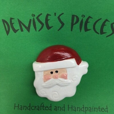 Christmas Pin Brooch Plaster Handcrafted Santa Face Head Red White