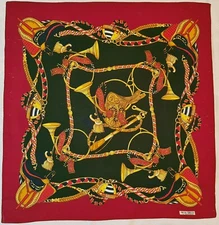 SCARF VINTAGE AUTHENTIC OLGA GRECO EQUESTRIAN ART HORSE SADDLES 28" SQUARE