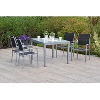Merxx GartenmöBel Milano Set 5Tlg. 4 Stapelsessel Schwarz + 1 Ausziehtisch