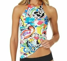 NWT Anne Cole Swimsuit Bikini Tankini Top Size M High Neck Multi Floral