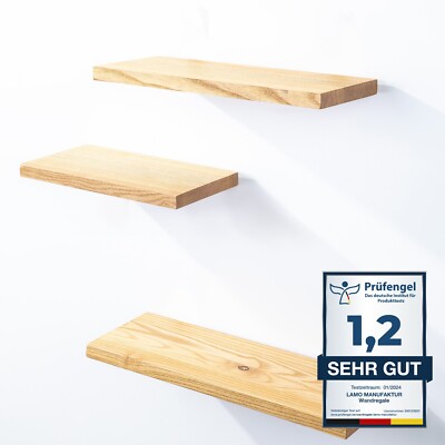 LAMO Manufaktur 2 Stück Wandregal aus Holz mit unsichtbarer Befestigung SET 3