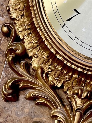 VTG MCM 1965 Burwood Hollywood Regency Baroque Style Wall Clock Oval 26” Works - Picture 4 of 20