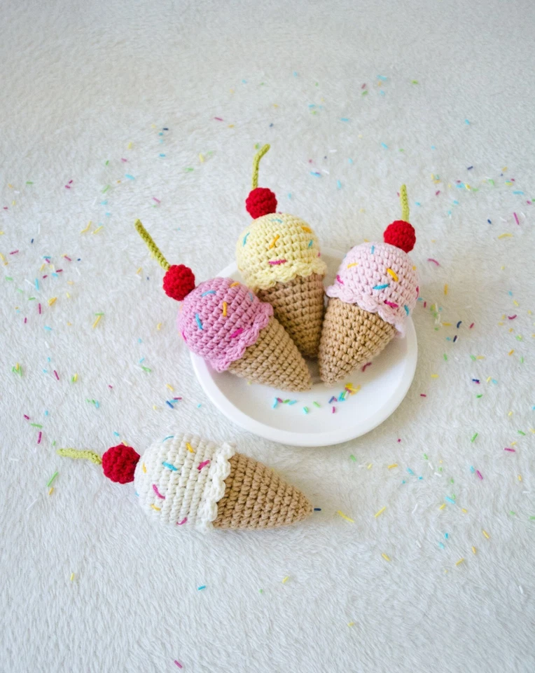 Cono de helado juguete para bebé ganchillo niño niña jugar comida unisex recién nacido juguete ecológico Foto 4 de 4