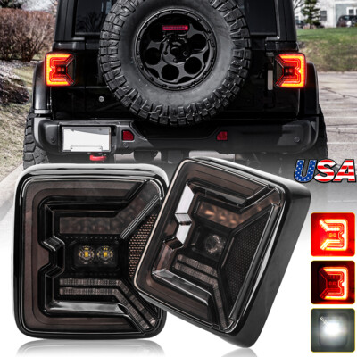 Smoked Led Tail Lights w/Running Turn Signal For Jeep 2018-2025 JL JLU Wrangler