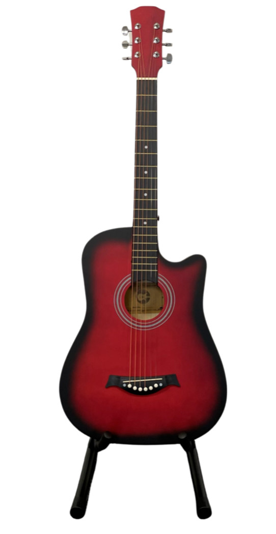 CHITARRA ACUSTICA ROSSA PER ADULTI PRINCIPIANTI CUTAWAY LEGNO DURO CORDE ACCIAIO 38" POLLICI foto 4