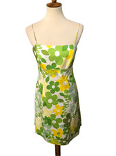 Nine West yellow green and white floral spaghetti strap rockabilly dress size 10