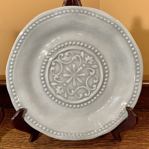 Lot of 2 BOHO Living Gray Melamine 8.75” Salad Plates: Embossed • Medallion - Picture 3 of 7