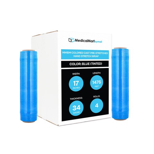 Película de envoltura preestirada manual 4 rollos 17" x 1476' (calibre 34) palets - azul - Imagen 3 de 8