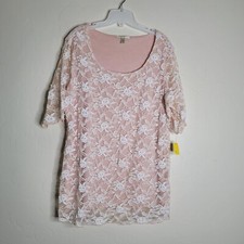Dress Barn 2X Pink Lace Overlay Short Sleeve Made in USA See Measurements