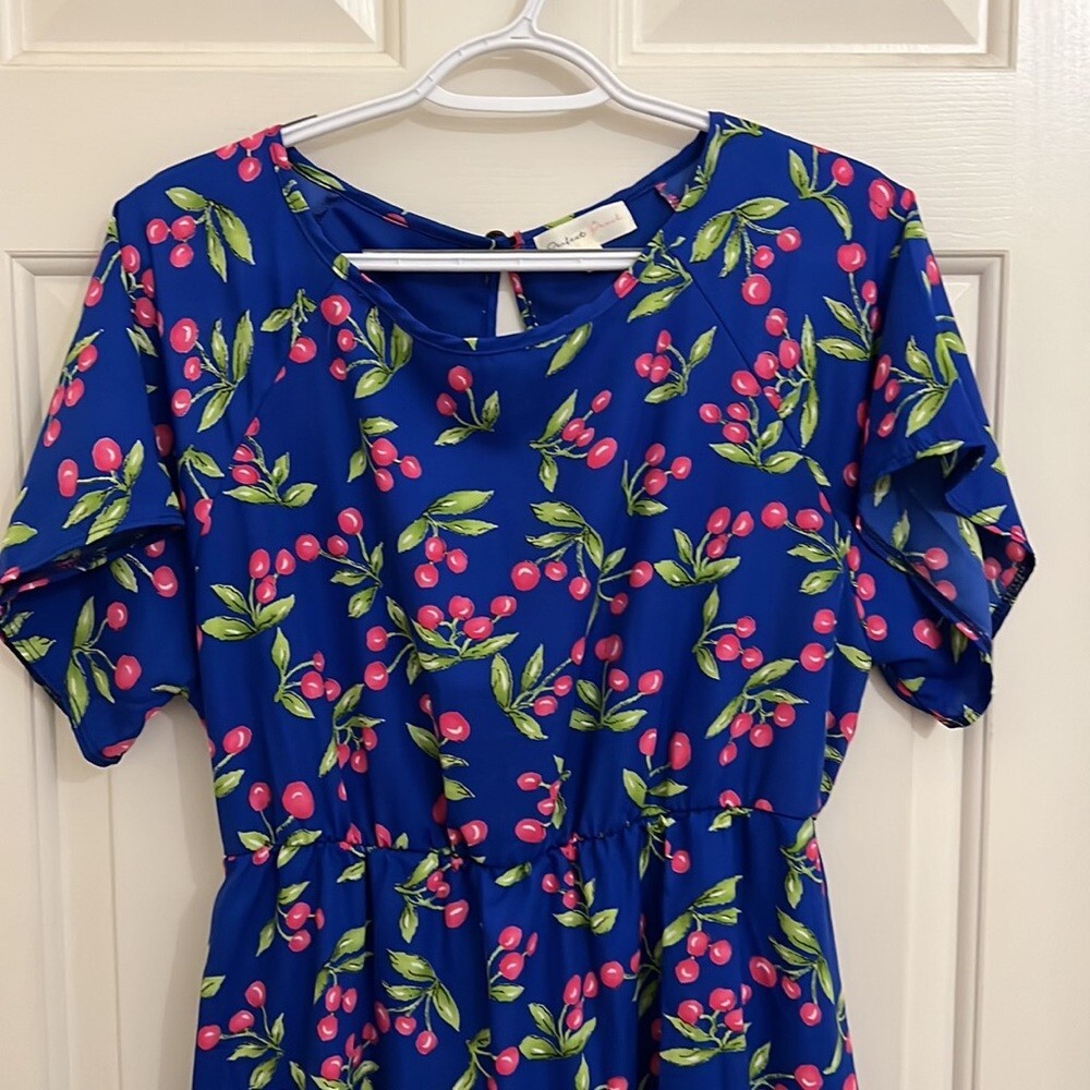 Perfect Peach Blue Cherry Dress Size L eBay