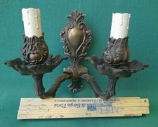 VECCHIA APPLIQUE VINTAGE DA PARETE 2 DUE LUCI IN OTTONE MASSICCIO ANNI '70. AI91