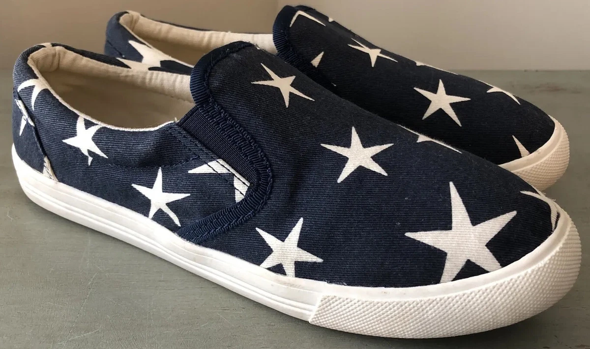 CREWCUTS size 5 Youth Kids Navy Blue White Stars Slip on Sneakers Shoes